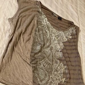 Miss Me off one shoulder top with lace and bling women’s size large slouch shirt